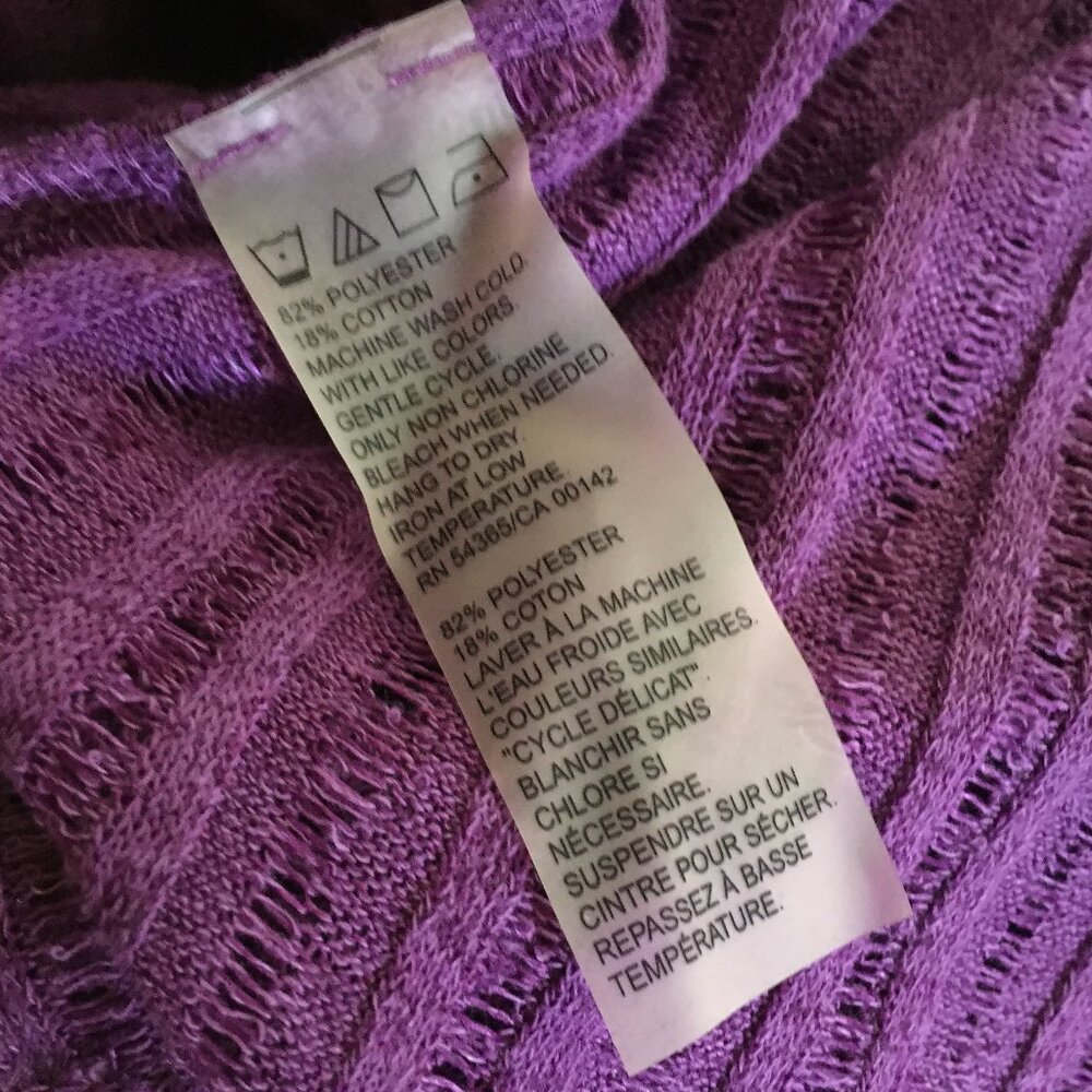 TanJay Purple Ribbed Mesh Knit Open Waterfall Cardigan Large - Picture 7 of 11